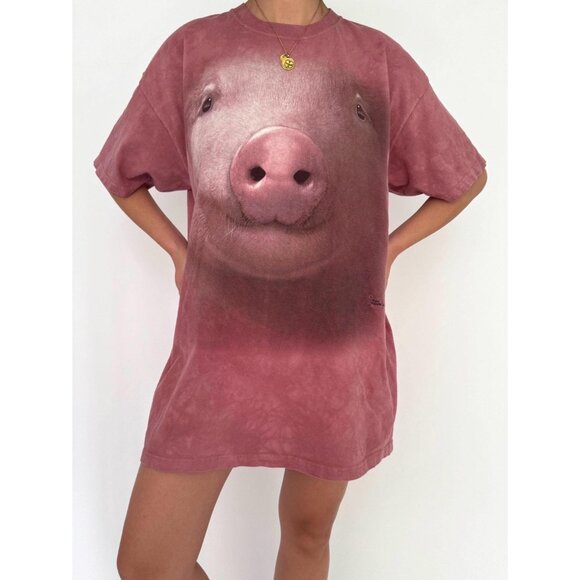 2000s The Mountain pink baby pig face graphic unisex mens cotton tshirt XL XXL - Picture 3 of 9